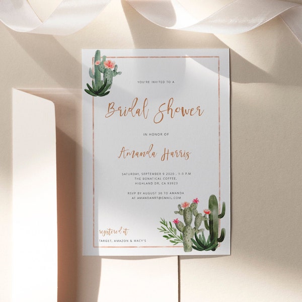 Cactus Bridal Shower Invitation Template, Printable Bridal Shower Invite, Bridal Shower Invite, Cactus Invitation, Editable Invitation, CF01