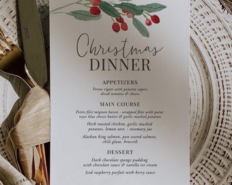 Christmas Dinner Menu Template, Printable, Editable (Digital Download), CM14