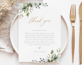 Greenery Wedding Thank You Card Template, Editable (Digital Download), HC45