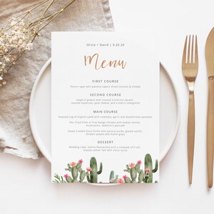 Modello menu di nozze cactus, menu di nozze stampabile, menu cena cactus, modello di menu di nozze stampabile, modello modificabile, CF04