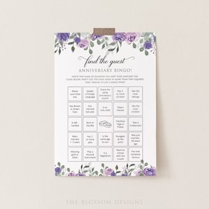 Anniversary Bingo Game, Anniversary Party Game Printable, Find The Guest Game, Anniversary Party Game, Editable Template, PRAC273