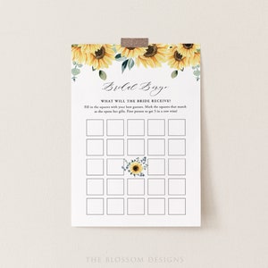 Plantilla de juego de bingo para novias, juego de despedida de soltera con girasoles para imprimir, juego de bingo para imprimir, juego de fiesta de despedida de soltera, plantilla editable, SF23