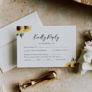 Invitación del 50 aniversario, tarjeta RSVP del aniversario de boda de girasol, tarjeta RSVP de aniversario imprimible, plantilla editable, SAC162