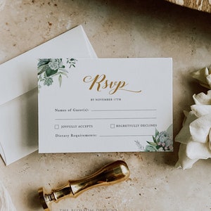 Faire-part 50e anniversaire, carte RSVP d'anniversaire de mariage verdure, RSVP anniversaire imprimable, modèle RSVP, modèle modifiable, SEAC320