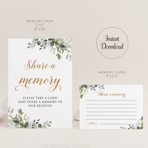 Greenery Funeral Share A Memory, Share a Memory Card Printable, Share a Memory Sign Printable, Funeral Template, Instant Download, FC13