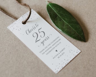 Etiquetas de regalo para el 25.º aniversario, ¡Saludos por los 25 años! Plantilla editable (descarga digital), SIAC297