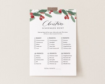 Christmas Scavenger Hunt, Family Christmas Games, Printable Christmas Games, Holiday Party Games, Party Games, Editable Template, CM34