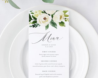 Blumenhochzeitsmenü, druckbares Menü, bearbeitbare Vorlage (digitaler Download), WF20