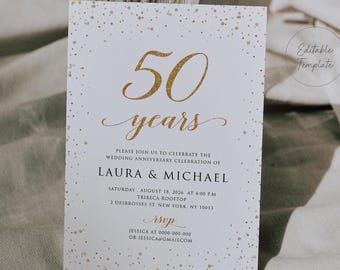 50th Anniversary Invitation, Gold Wedding Anniversary Invite, Wedding Anniversary Printable, Anniversary Invite, Editable Template, GAC24