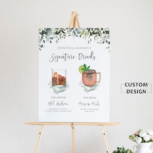 Letreros de cócteles de autor, Menú de bar de bebidas de autor, Menú de bar de bodas, Letreros de bar de bodas, Póster de boda de bar, Decoraciones de boda de greenery