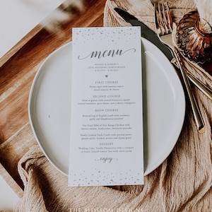Silver Menu Template, 25th Wedding Anniversary Menu, Anniversary Menu Card, Wedding Menu Template Printable, Editable Template, SIAC302