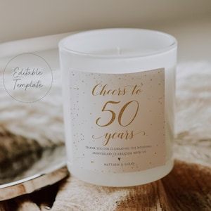 50th Anniversary Favors Label, Favors Label Template, Anniversary Party Label, 3x3 inches, Candle Label Template, Editable Template