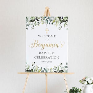 Baptism Decorations, Greenery Baptism Sign, Baptism Welcome Sign, First Holy communion Printable, Baptism Decorations Banner, Printable Sign