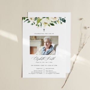 Greenery Funeral Memorial Announcement, Funeral Invitation, Modern Funeral, Remembrance card, Editable Invitation, Editable Template, FC06