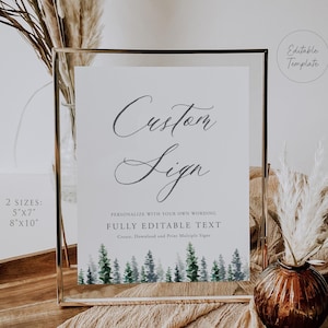 Pine Tree Wedding Sign Template, Create Unlimited Signs, Printable Custom Sign Template, Pine Tree, Editable Template, 5x7, 8x10, PT28