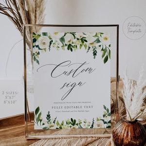 Greenery Wedding Sign Template, Create Unlimited Signs, Printable Custom Sign Template, Pine Tree, Editable Template, 5x7, 8x10, WF33