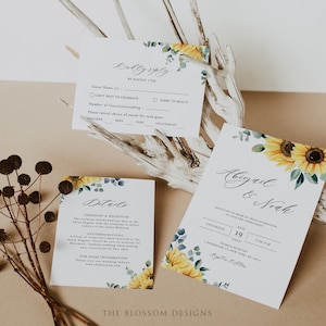 Sunflower Wedding Invitation Template, Wedding Invitation Suite, Sunflower Wedding Invitation Printable, Editable Template, SF02