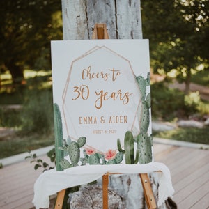 Kaktus Schild zum 30. Jahrestag, Tropisches Jubiläumsschild, Jubiläumsschild druckbar, Jubiläumsdeko, Hochzeitstag, CF1