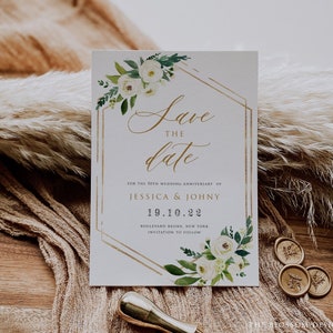 Retenez cette date pour 50e anniversaire, anniversaire de mariage dans la verdure, réservez votre date imprimable, 50e anniversaire, modèle modifiable, WAC97