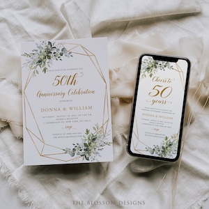 Greenery Anniversary Invitation Bundle, Digital Anniversary Invitation Template, Anniversary Invitation Printable, Editable Template, EAC197