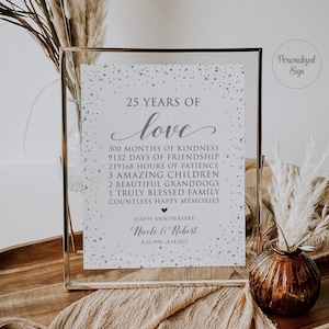 25 Years Of Love Sign, Silver Wedding Anniversary Sign, 25th Anniversary Sign Printable, Anniversary Gift Ideas, Personalized Sign, SIAC301