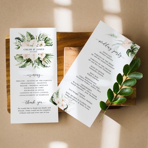 Tropical Wedding Program Template, Editable Wedding Program, Order Of Service, Printable Program Template, Blush Tropical Wedding, BT07