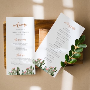 Cactus Wedding Program Template, Tropical Wedding Program, Order Of Service, Printable Program Template, Wedding Program, Templett, CF08
