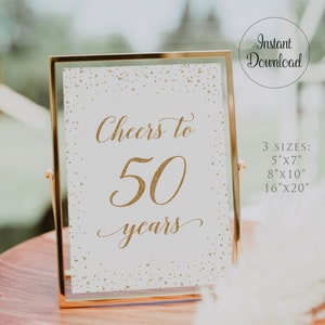 Proost op 50 jaar teken, Confetti Proost op 50 jaar teken, 50e verjaardag teken afdrukbaar, jubileum decoratie, Instant Download, GAC25