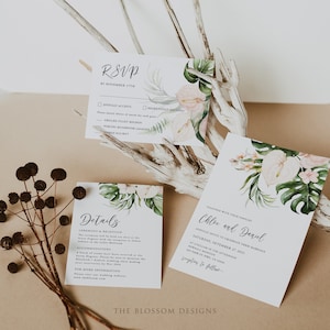 Blush Tropical Wedding Invitation Template, Wedding Invitation Suite, Tropical Wedding Invitation Printable, Editable Template, BT02