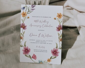 Wildflower 40th Anniversary Invitation, Editable Template (Digital Download), WMAC341