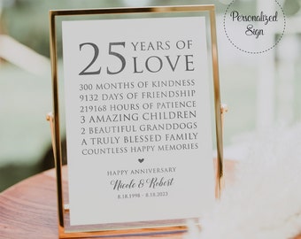Segno d'amore per 25 anni, Segno per l'anniversario di nozze d'argento, Segno per il 25° anniversario stampabile, Idee regalo per l'anniversario, Segno personalizzato, SIAC304