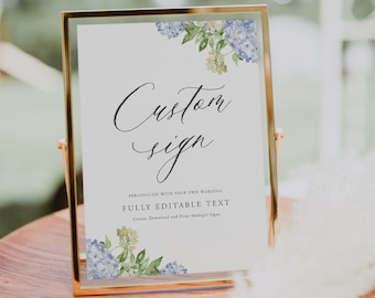 Hydrangea Wedding Sign Template, Self-Editing Template, Create Unlimited Signs, Printable Custom Sign Template Hydrangea, 5x7, 8x10, BH07