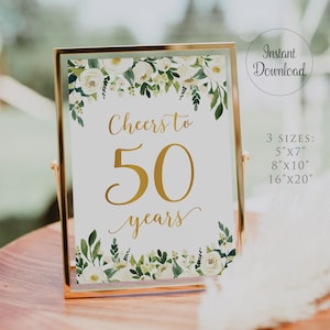 Proost op 50 jaar teken, groen Proost op 50 jaar teken, 50e verjaardag teken afdrukbaar, jubileum decoratie, Instant Download, WAC82