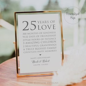 25 Years Of Love Sign, Silver Wedding Anniversary Sign, 25th Anniversary Sign Printable, Anniversary Gift Ideas, Personalized Sign, SIAC304