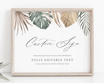 Tropical Wedding Sign Template, Editable Template (Digital Download), MO07