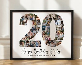Cadeau personnalisé pour 20e anniversaire, collage de photos numéro 20, cadeaux pour 20e anniversaire, panneau pour 20e anniversaire, né en 2004, panneau personnalisé, SWI12