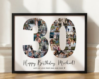 Cadeau personnalisé pour le 30e anniversaire, collage de photos numéro 30, cadeaux pour le 30e anniversaire, panneau du 30e anniversaire, né en 1994, panneau personnalisé, SWI11