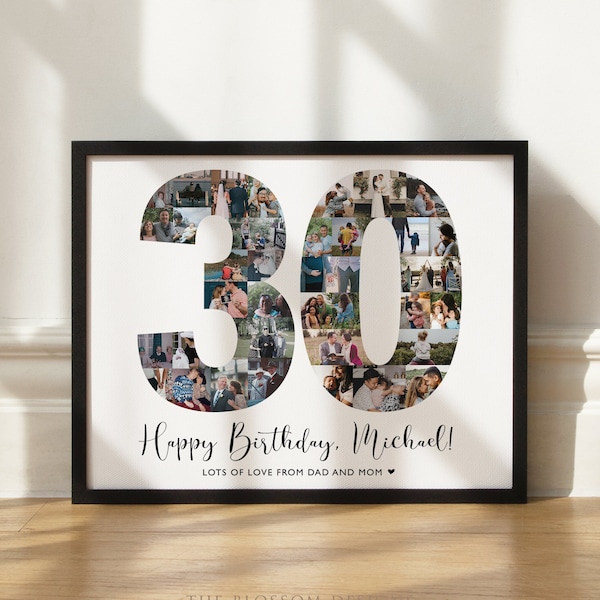 Cadeau personnalisé pour le 30e anniversaire, collage de photos numéro 30, cadeaux pour le 30e anniversaire, panneau du 30e anniversaire, né en 1994, panneau personnalisé, SWI11