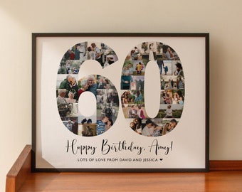 Regalo personalizado para 60 cumpleaños, collage de fotos con el número 60, nacido en 1966, archivos digitales, SWI15