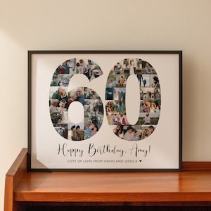 Cadeau personnalisé pour 60e anniversaire, collage de photos numéro 60, cadeaux pour 60e anniversaire, panneau pour 60e anniversaire, né en 1965, panneau personnalisé, SWI15
