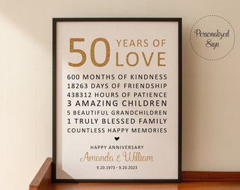 50 Years Of Love Sign, Gold Wedding Anniversary Sign, 50th Anniversary Sign Printable, Anniversary Gift Ideas, Personalized Sign, GAC21