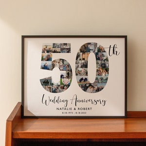 Cadeau personnalisé pour 50e anniversaire, collage d'images numéro 50 ans, cadeaux d'anniversaire pour couple, mariés en 1975, enseigne personnalisée, SWI01