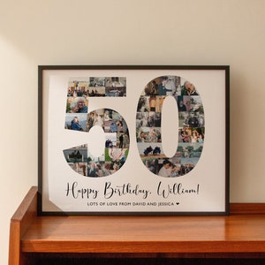 Custom 50th Birthday Gift, Number 50 Photos Collage, 50th Birthday Gifts, 50th Birthday Sign, Born in 1974, Personalized Sign, SWI14