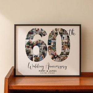 Custom 60th Anniversary Gift, Number 60 Year Picture Collage, Married in 1965, 60th Anniversary Sign, Personalized Sign, SWI08