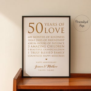 50 Years Of Love Sign, Gold Wedding Anniversary Sign, 50th Anniversary Sign Printable, Anniversary Gift Ideas, Personalized Sign, GAC23