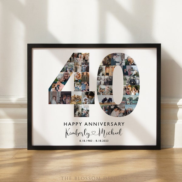 Custom 40th Anniversary Gift, Number 40 Year Picture Collage, Anniversary Gifts for Couple, Married in 1984, Personalized Sign, SWI02
