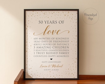 50 Years Of Love Sign, Gold Wedding Anniversary Sign, 50th Anniversary Sign Printable, Anniversary Gift Ideas, Personalized Sign, GAC28