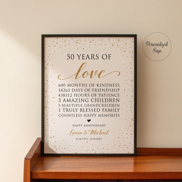 50 Years Of Love Sign, Gold Wedding Anniversary Sign, 50th Anniversary Sign Printable, Anniversary Gift Ideas, Personalized Sign, GAC28