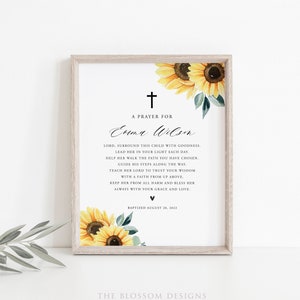Sunflower Baptism Gift, Baptism Gift Template, Baby Girl Gift, Nursery Wall Art, Godchild Baptism Sign Dedication, Editable Template, SF33