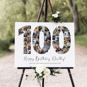 Presente personalizado de 100º aniversário, colagem de fotos número 100, presente de 100º aniversário, estabelecido em 1925, nascido em 1925, placa personalizada, SWI18